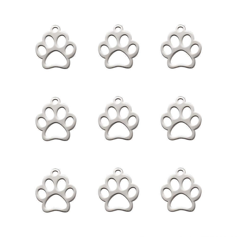 8949 Pandahall 50pcs Dog Paw Stainless Steel Dangle Charms Pendants